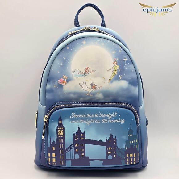Loungefly Disney Peter Pan Star Glow Blue Mini Backpack Bag New - Picture 1 of 4
